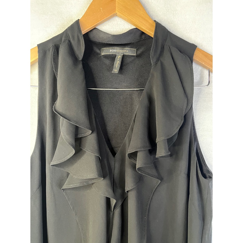 BCBGMaxAzria women's black dress XS v-neck ruffle‎ pullover chiffon  NWOT - Picture 3 of 9